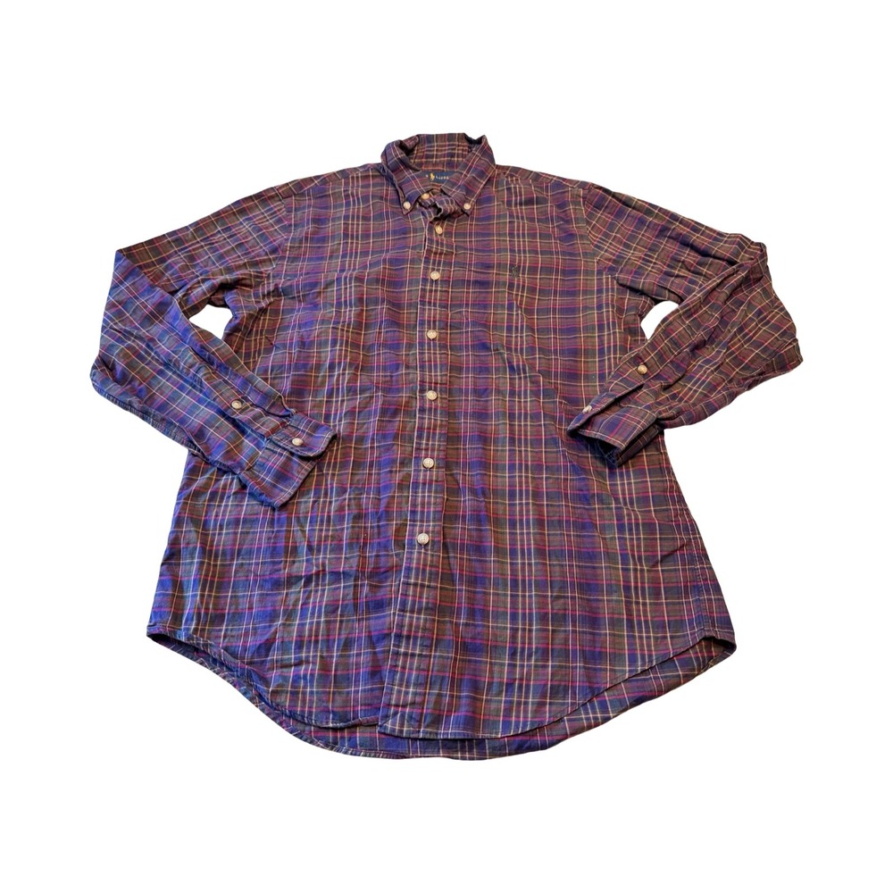 Ralph Lauren Mens M Purple Plaid Button Down Shirt Long Sleeve Cotton Preppy‎